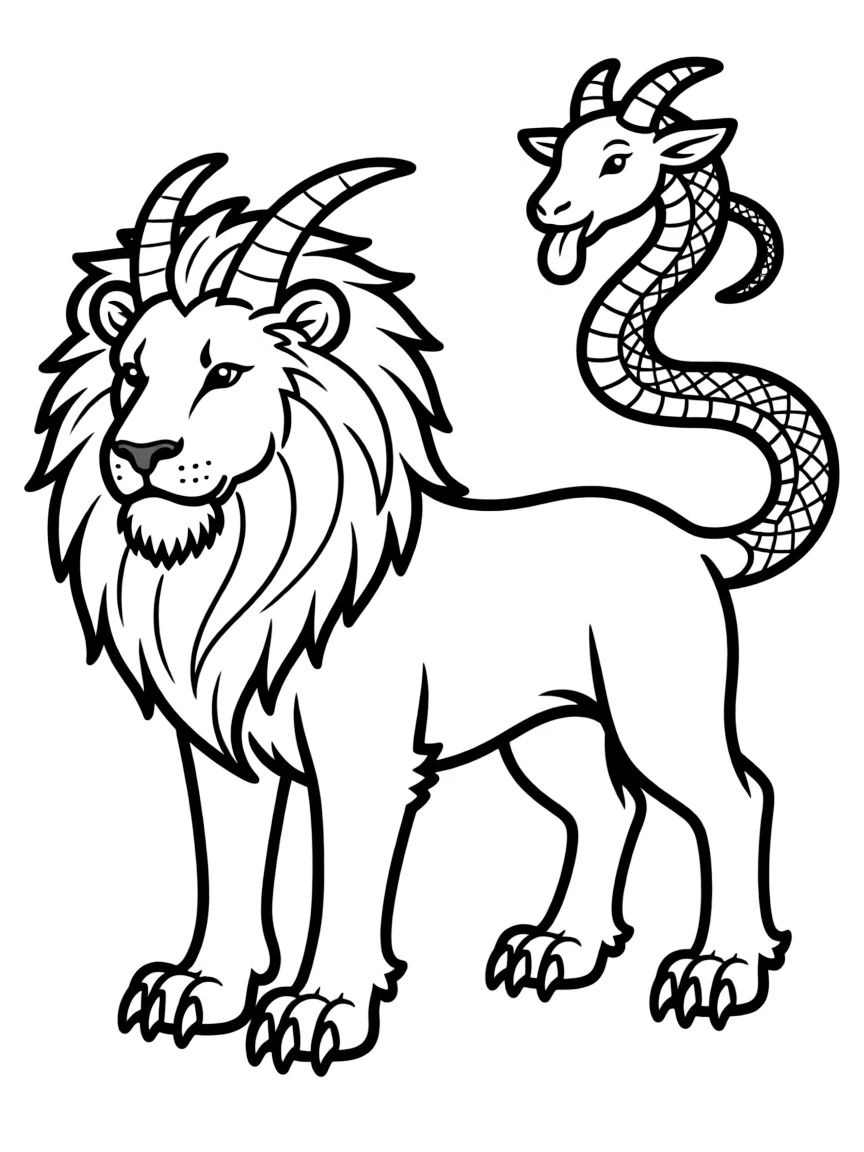 A chimera with detailed lion, goat, and serpent parts clearly defined