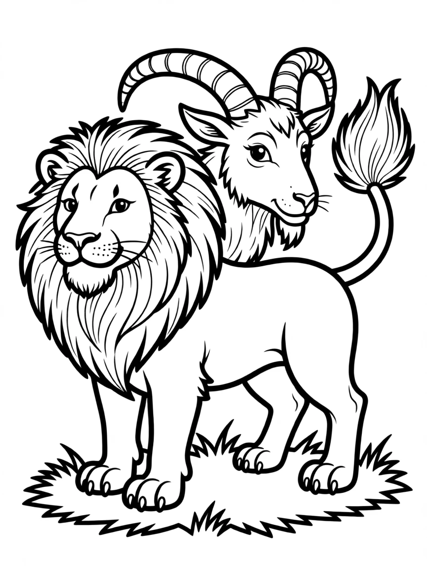 A chimera with the goat head growing from its back in full detail