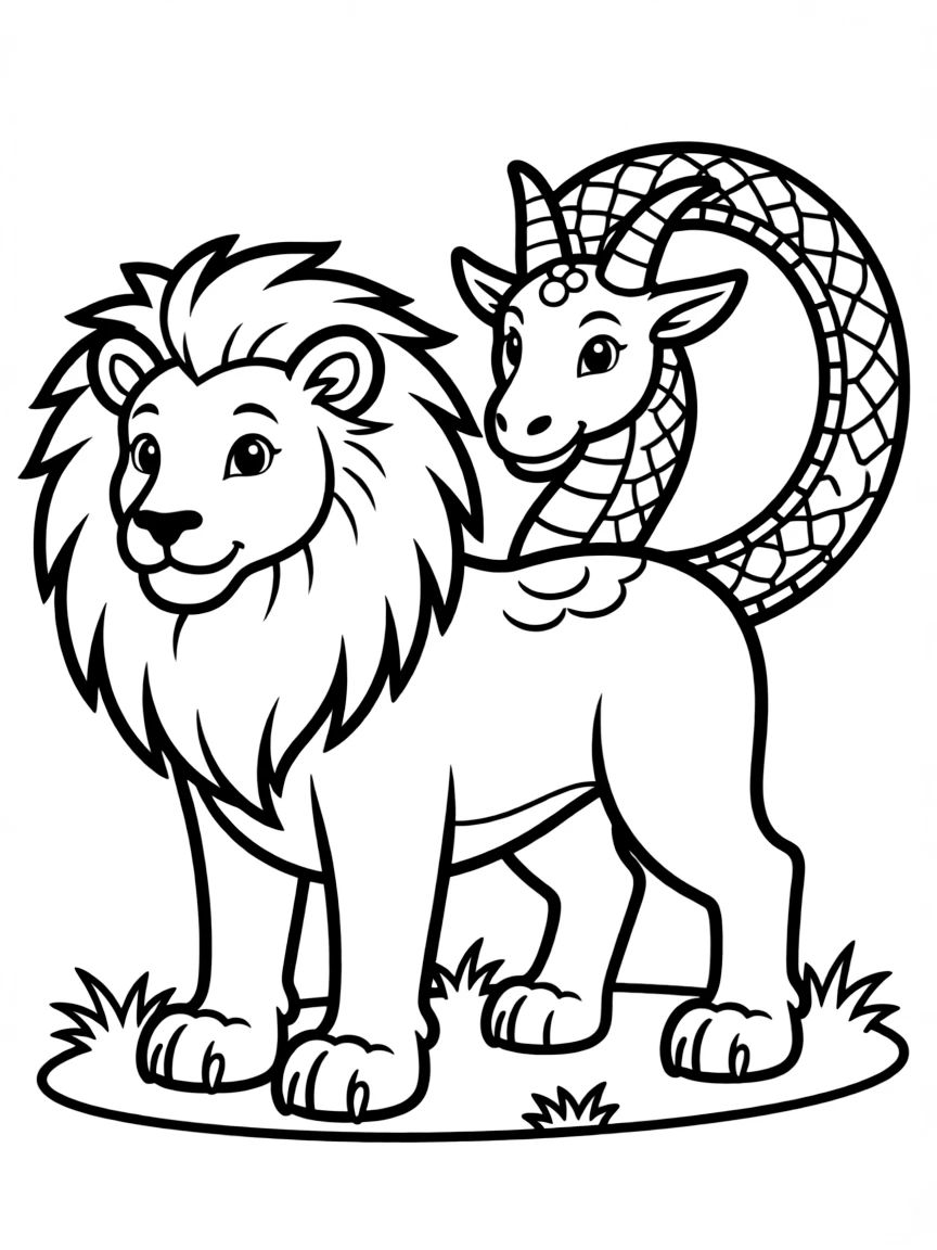 A chimera with its snake tail forming a protective circle