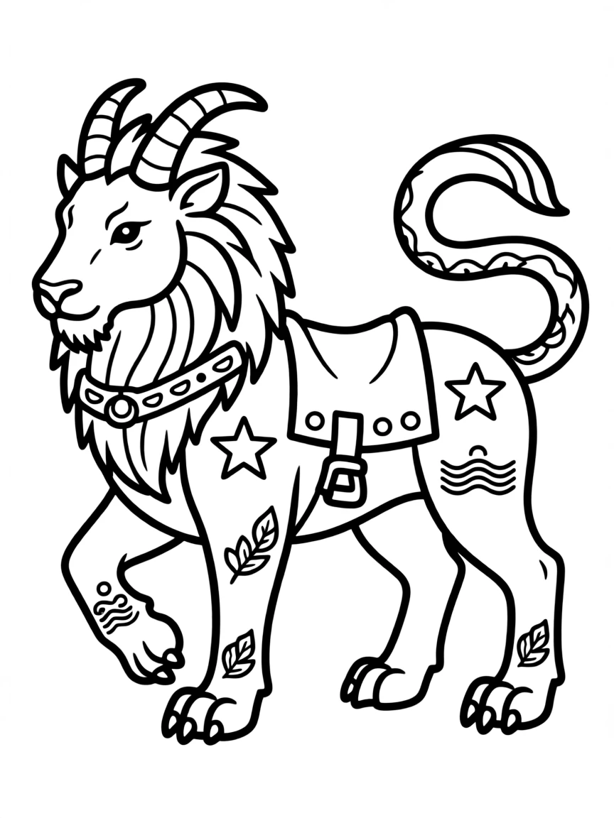 A chimera with emblems branded on each of its parts