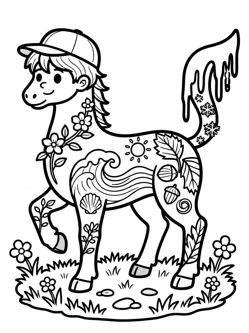 A chimera with its parts representing different seasons or elements