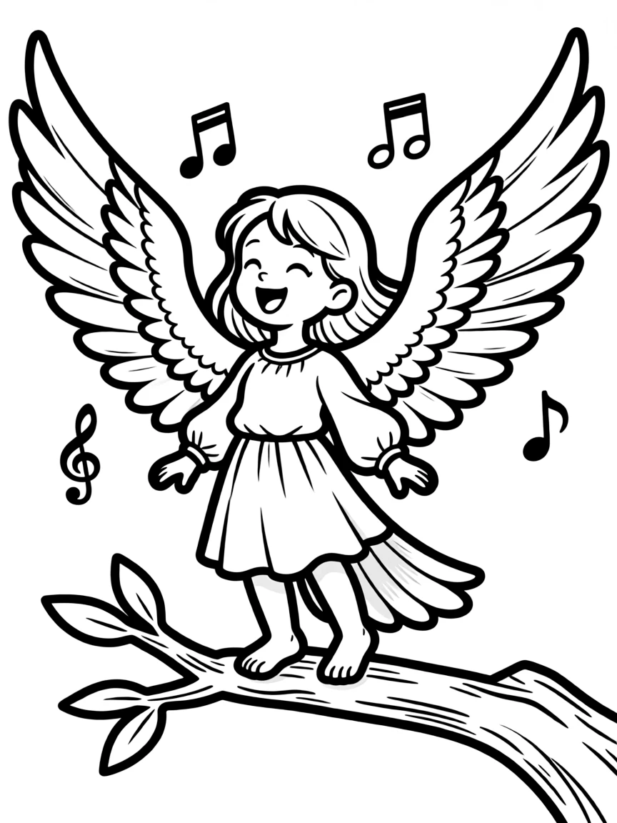 A harpy singing, with musical notes visible around her