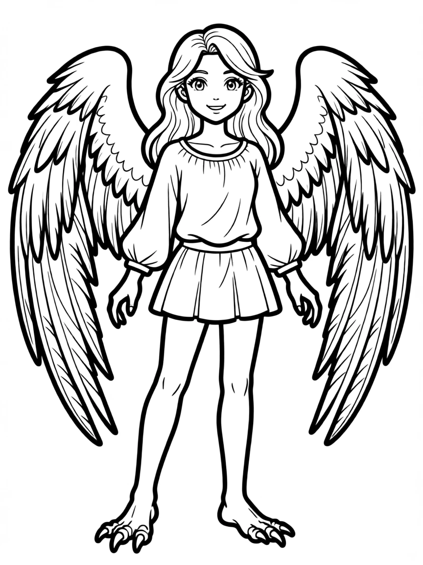 A harpy with detailed feet showing both human and bird elements