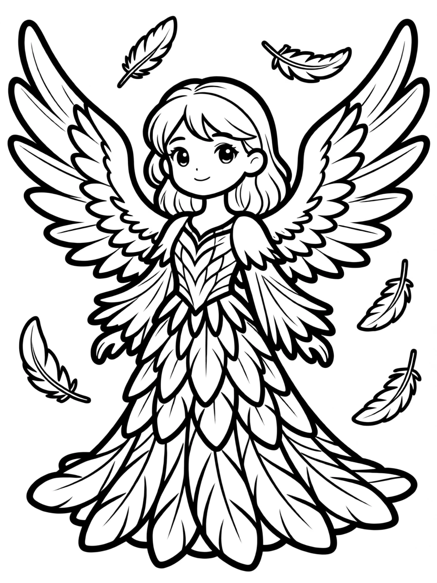 A harpy whose feathers form clothing-like patterns on her body