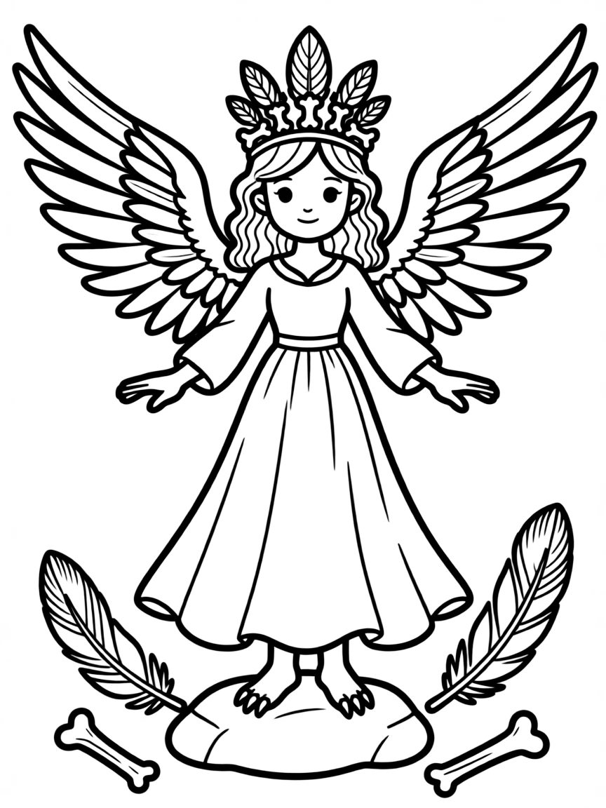 A harpy queen with a crown of special feathers and bones