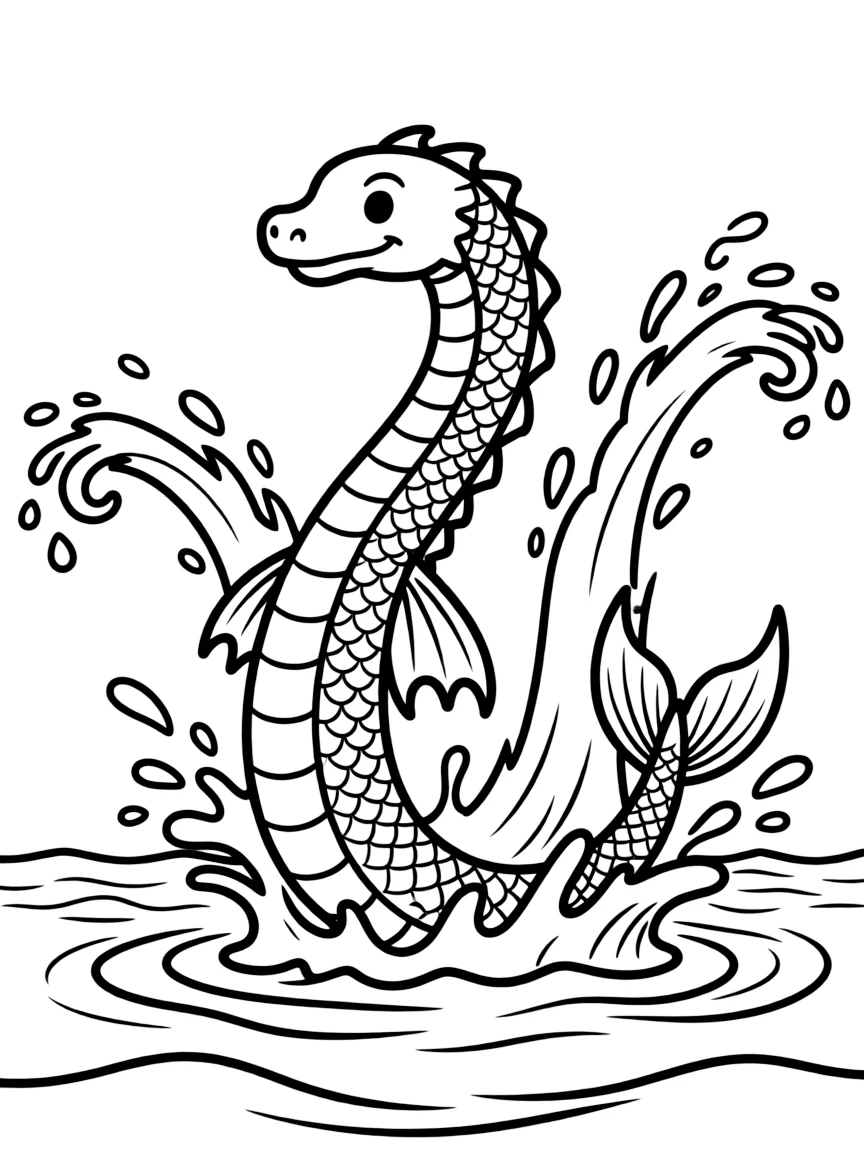 A sea serpent breaching, creating a spectacular water display