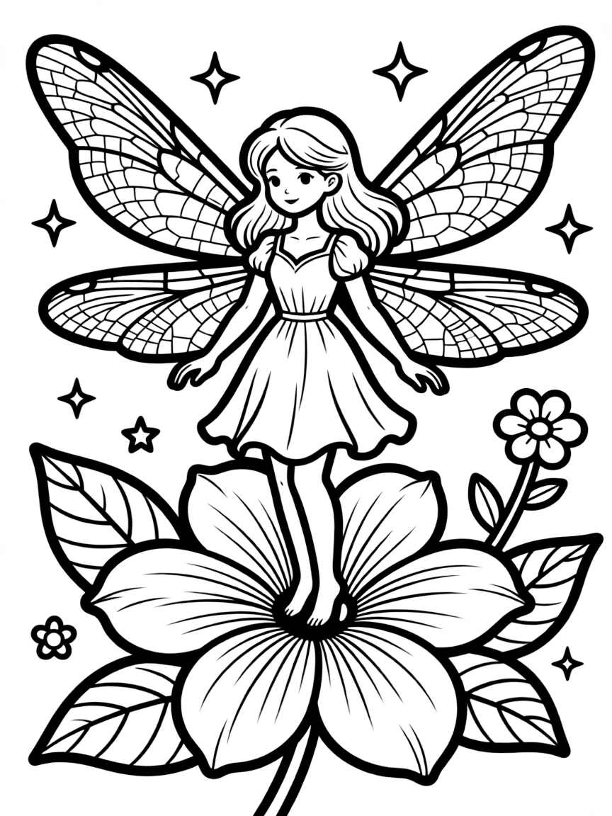 A fairy with dragonfly wings showing detailed vein patterns