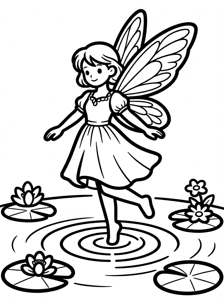 A fairy dancing on the surface of water, creating ripples
