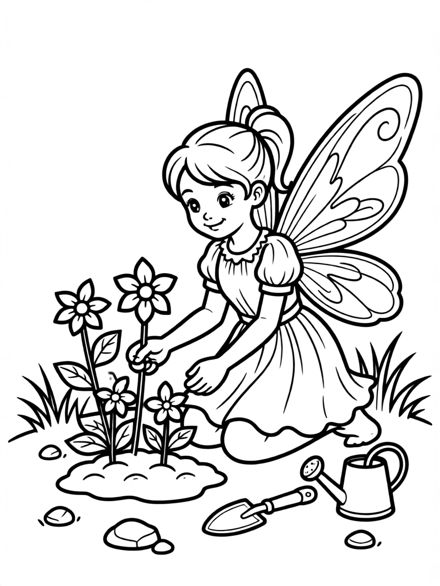 A fairy gardener tending to miniature plants