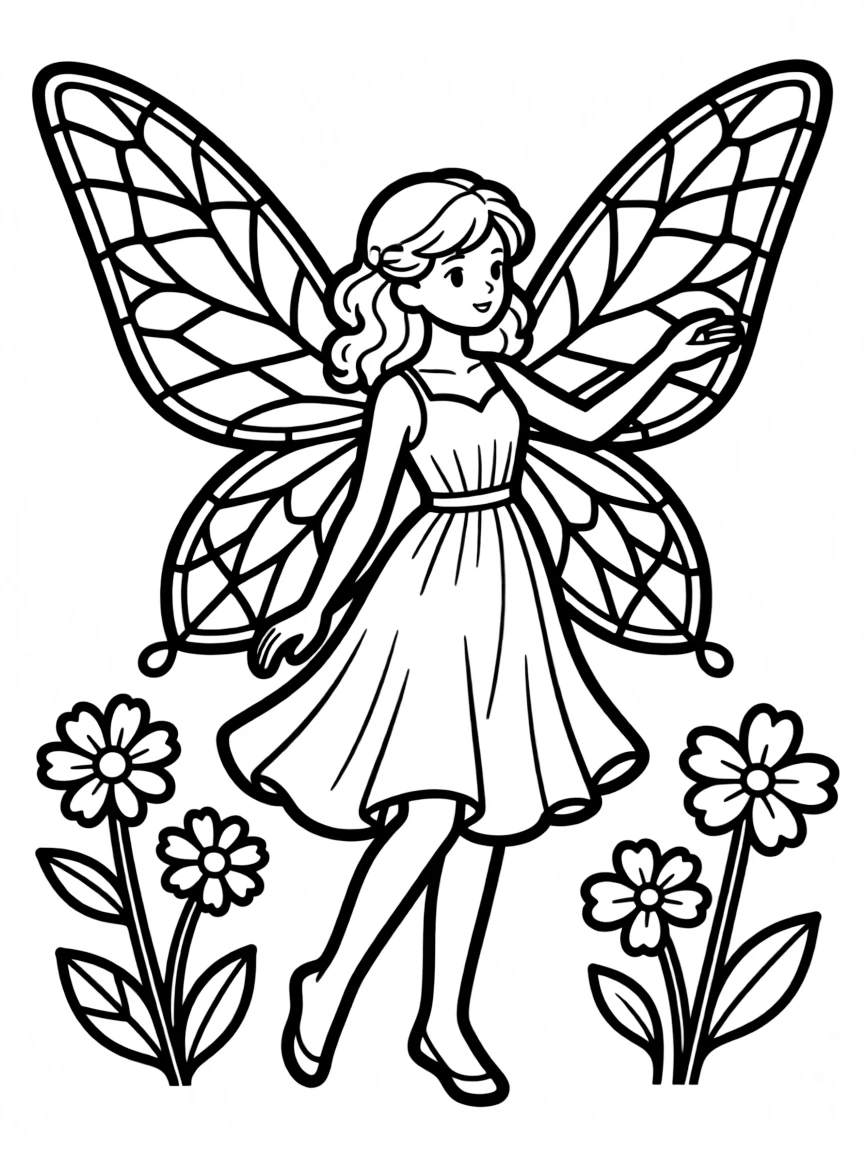 A fairy with wings that look like stained glass