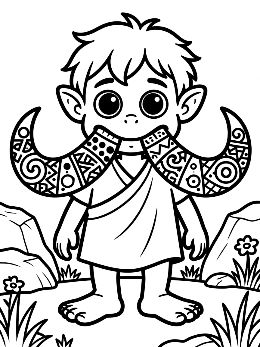 A troll with elaborate patterns carved into its tusks