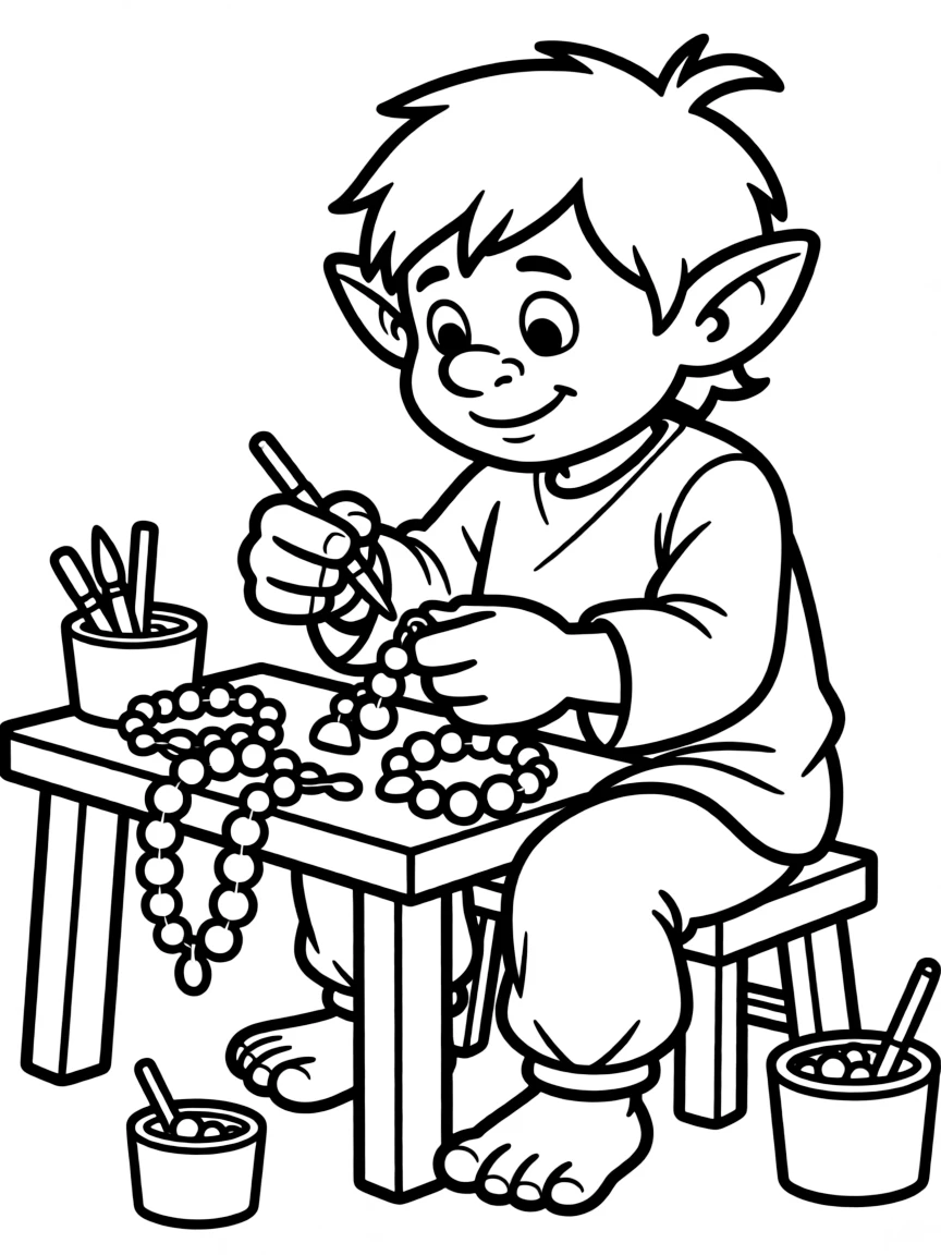 A troll carefully crafting jewelry with surprisingly delicate fingers