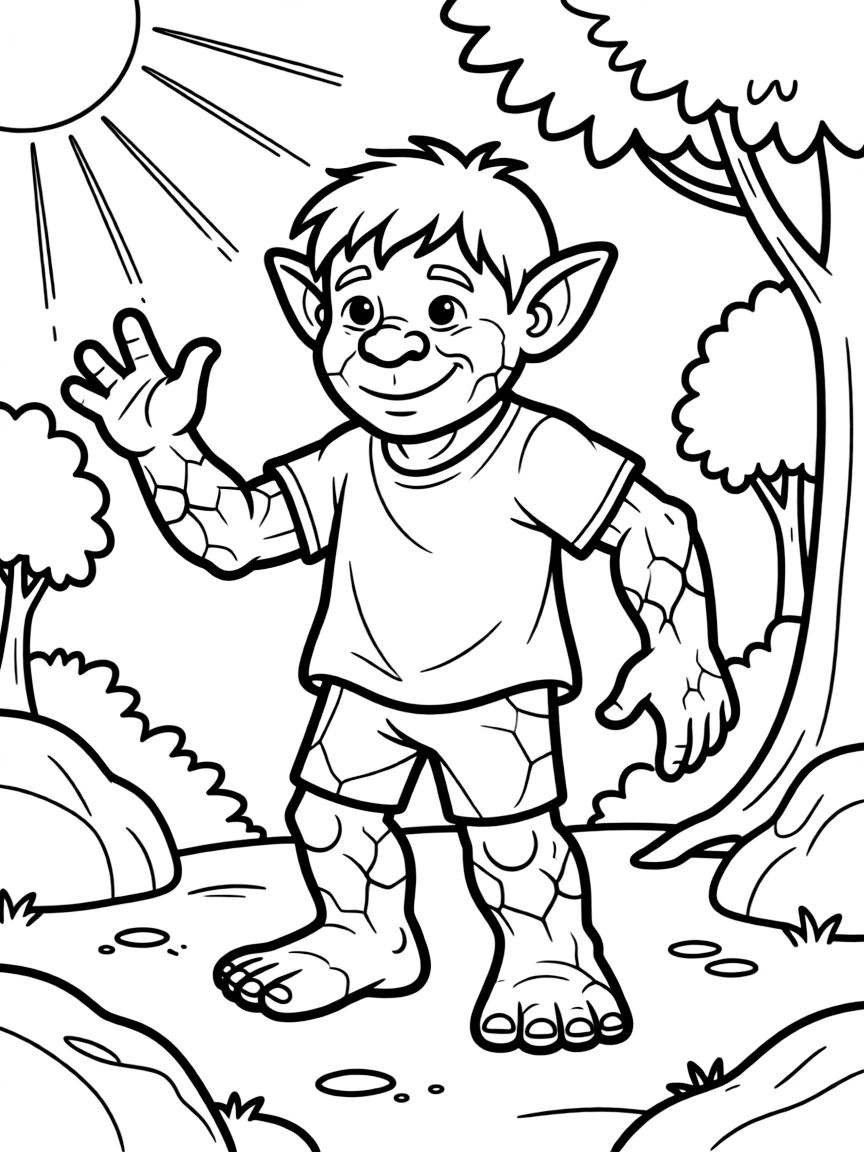 A troll turning to stone as sunlight touches it