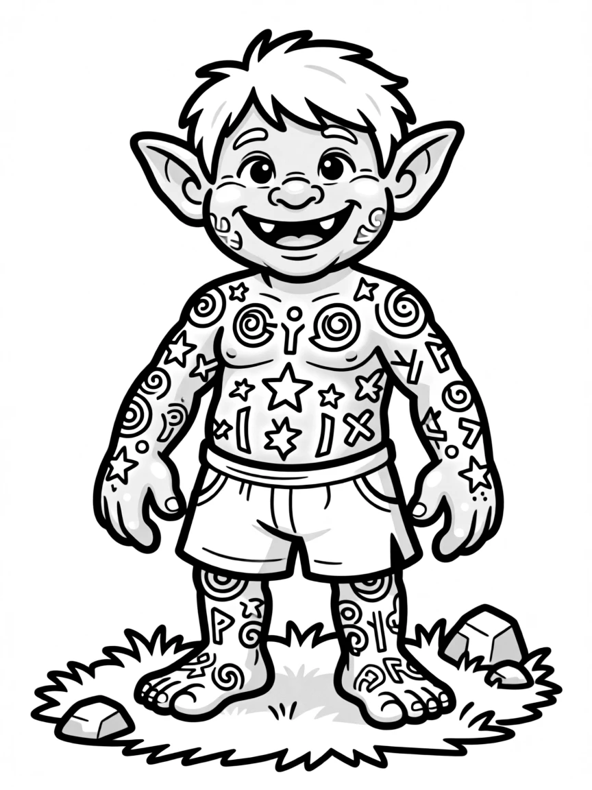 A troll with glowing runes tattooed across its body