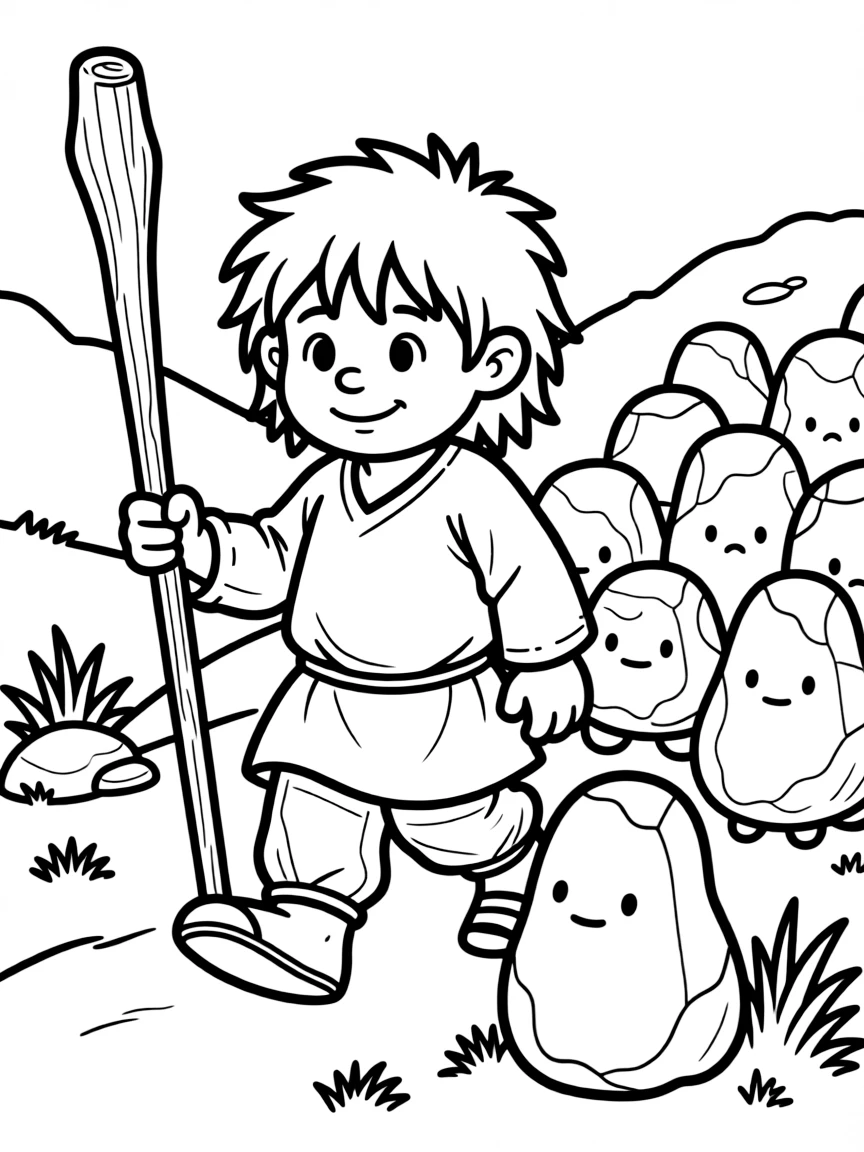 A troll shepherd guiding unusual stone-like creatures