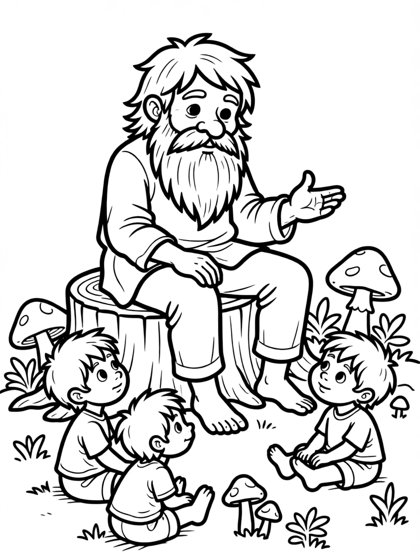 A troll elder telling stories to young ones
