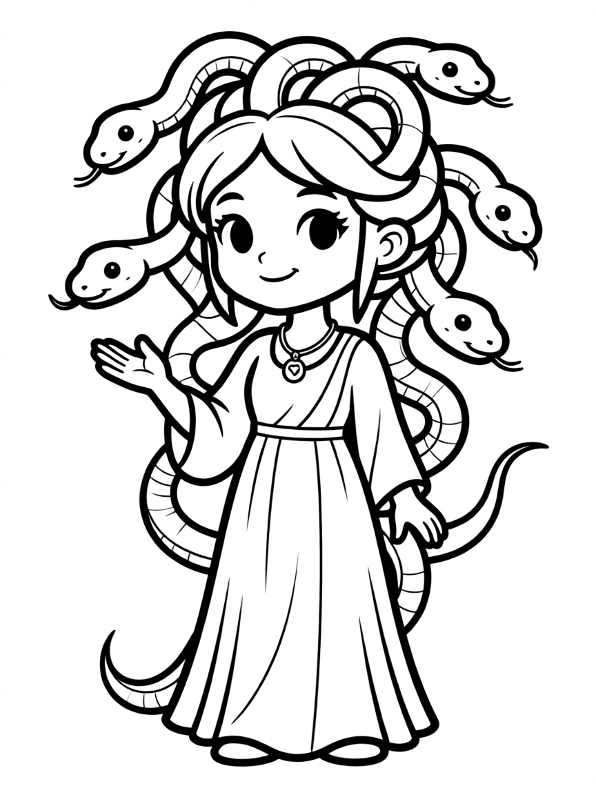 A gorgon with snake hair arranged in an elaborate braid or updo