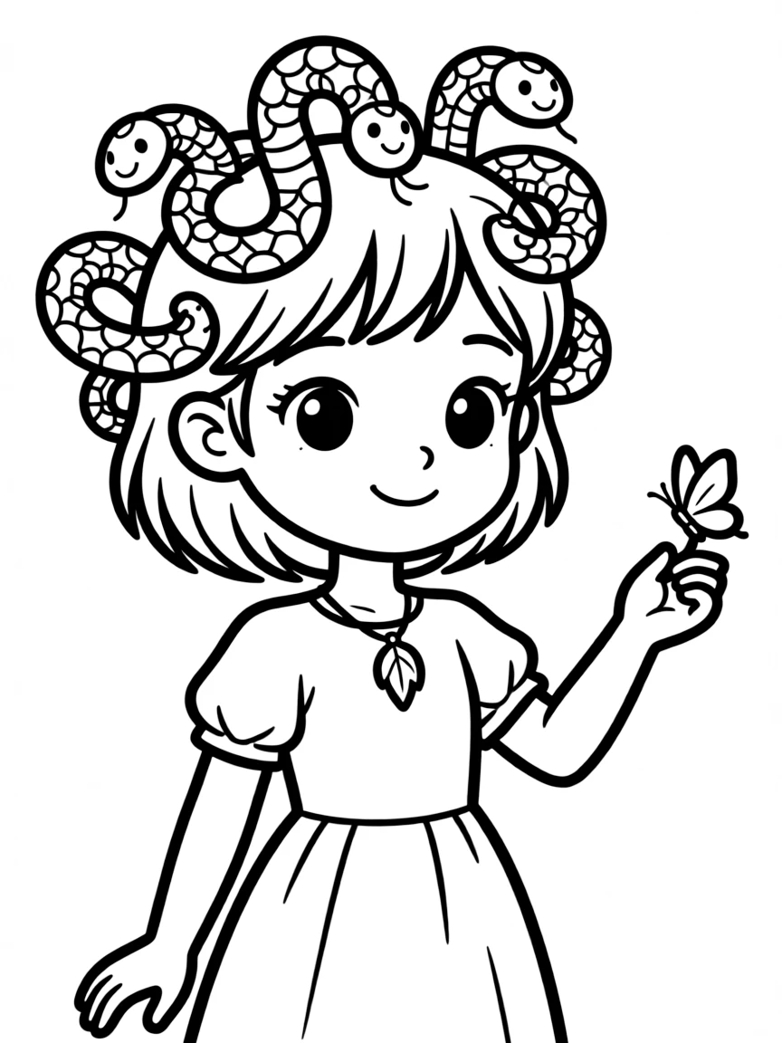A young gorgon whose snake hair is just small garden snakes