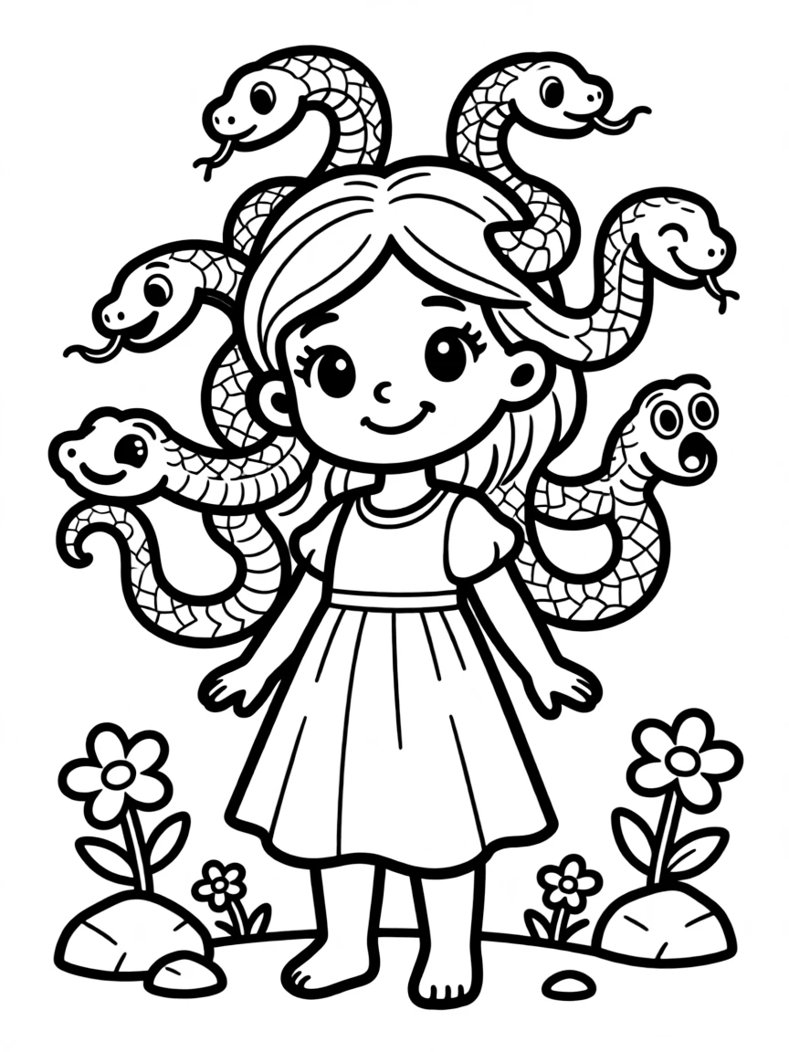 A gorgon whose snake hair reacts to her emotions