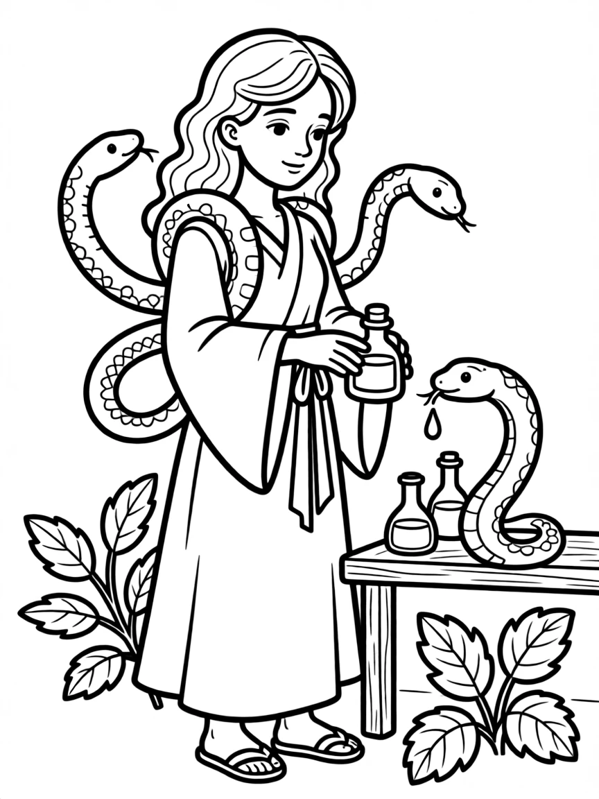 A gorgon healer using venom from her snakes as medicine