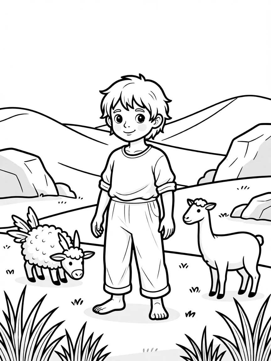 A cyclops tending to unusual livestock on a mountainside