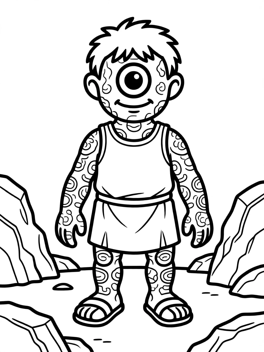 A cyclops with detailed skin texture like weathered stone