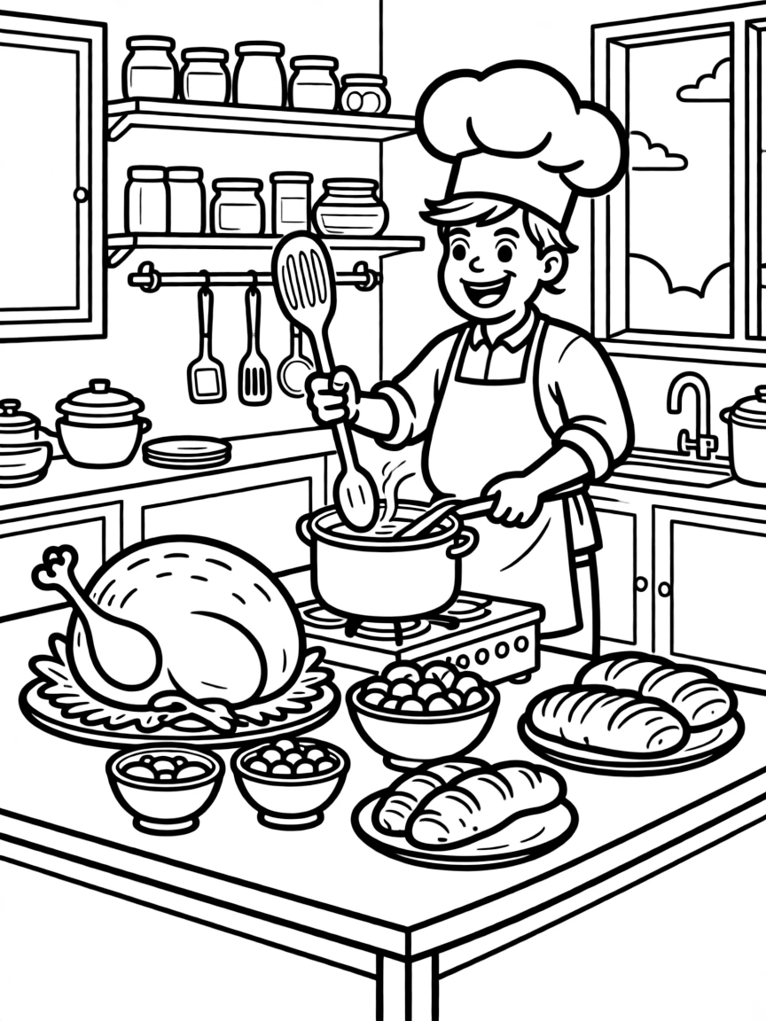 A cyclops chef preparing a feast-sized meal