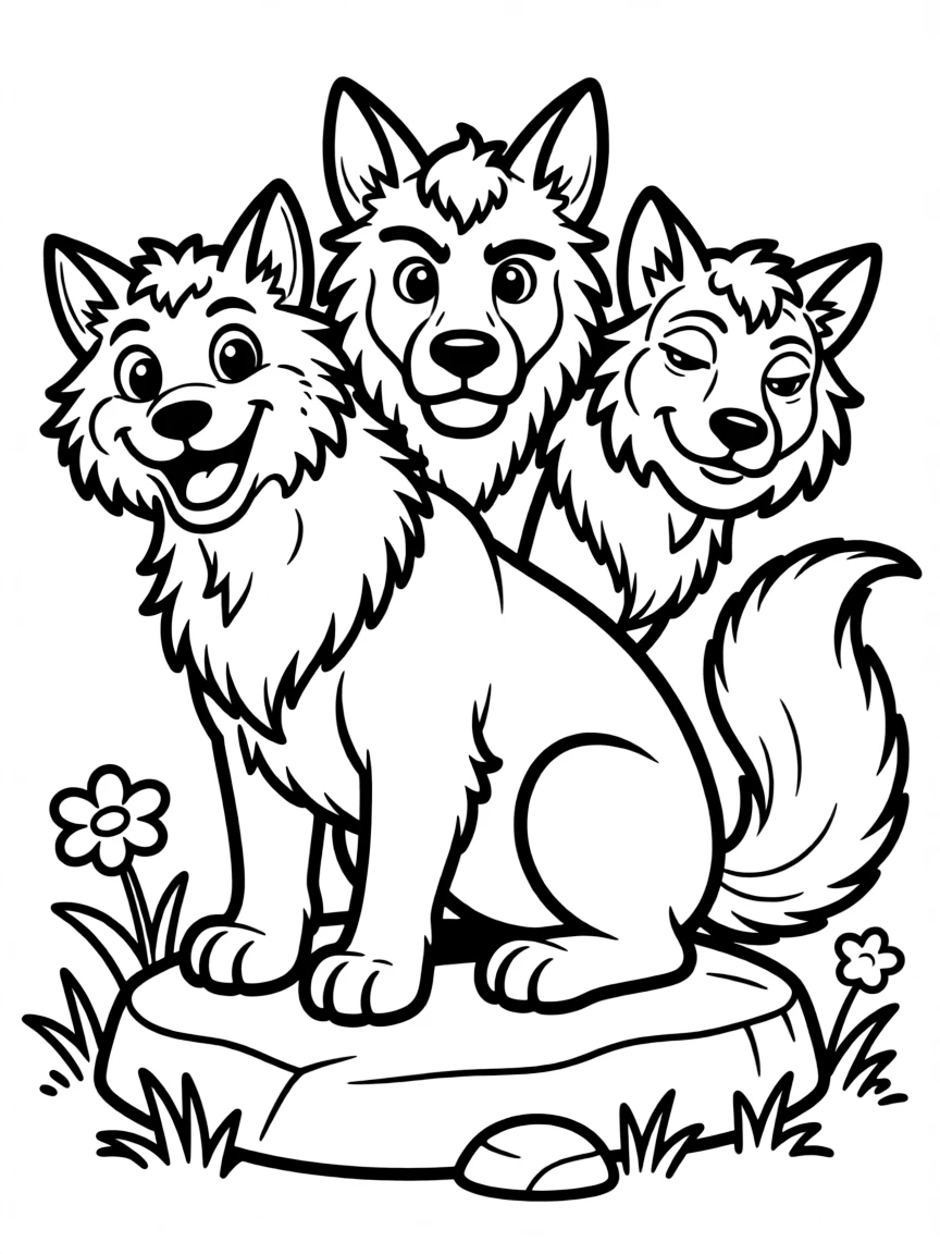 Cerberus with each head having distinct features and personalities