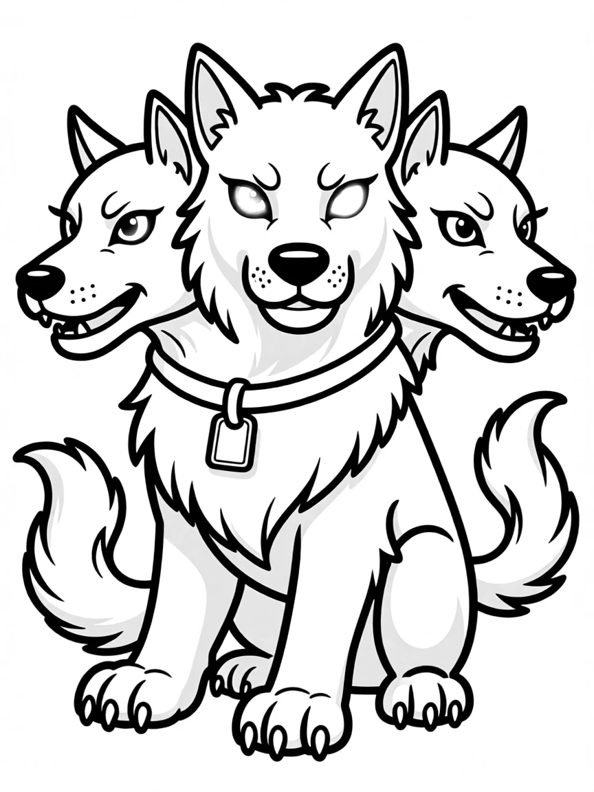 Cerberus with glowing eyes of different colors for each head
