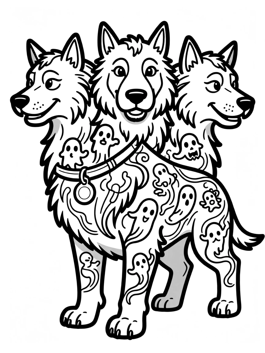 Cerberus with spectral spirits visible in its fur patterns