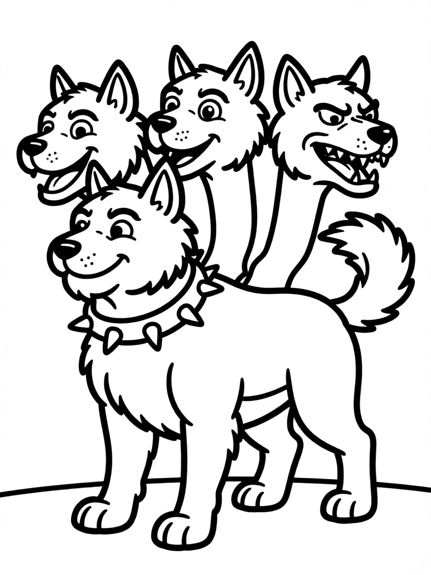 Cerberus showing the distinct personality of each head