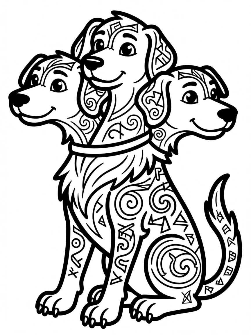 Cerberus with magical runes embedded in its fur