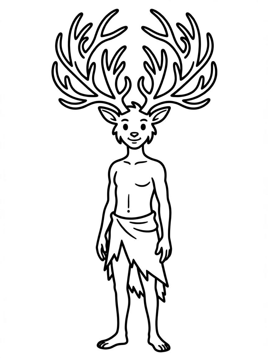 A wendigo with antlers forming an intricate crown-like pattern