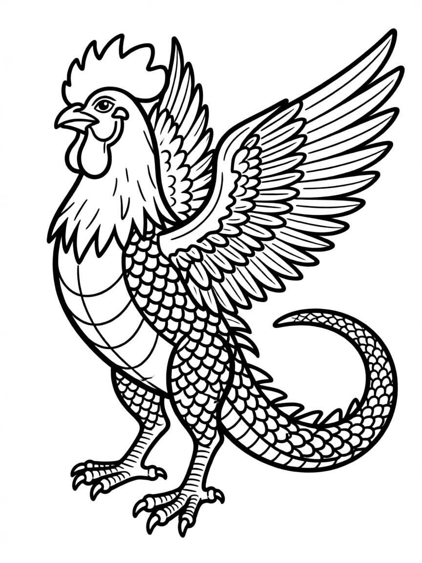 A cockatrice with detailed feather-to-scale transitions