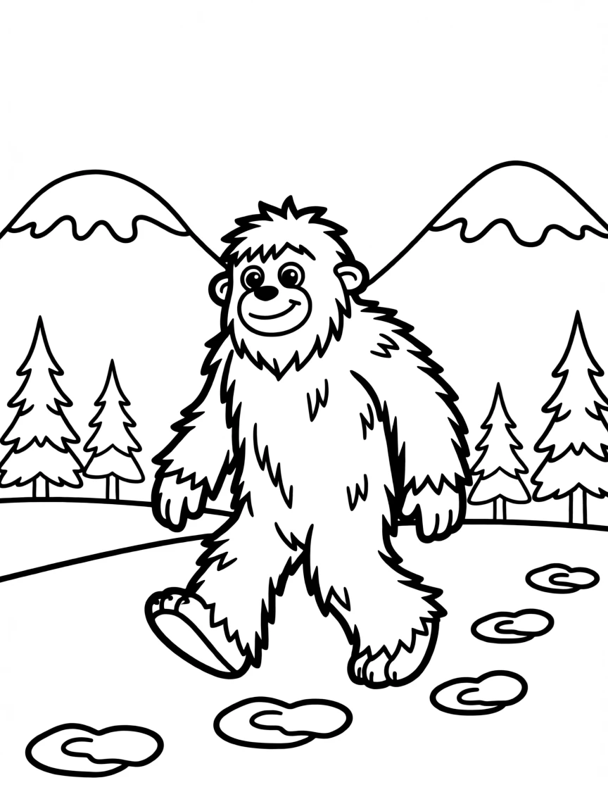 A yeti leaving footprints in pristine mountain snow