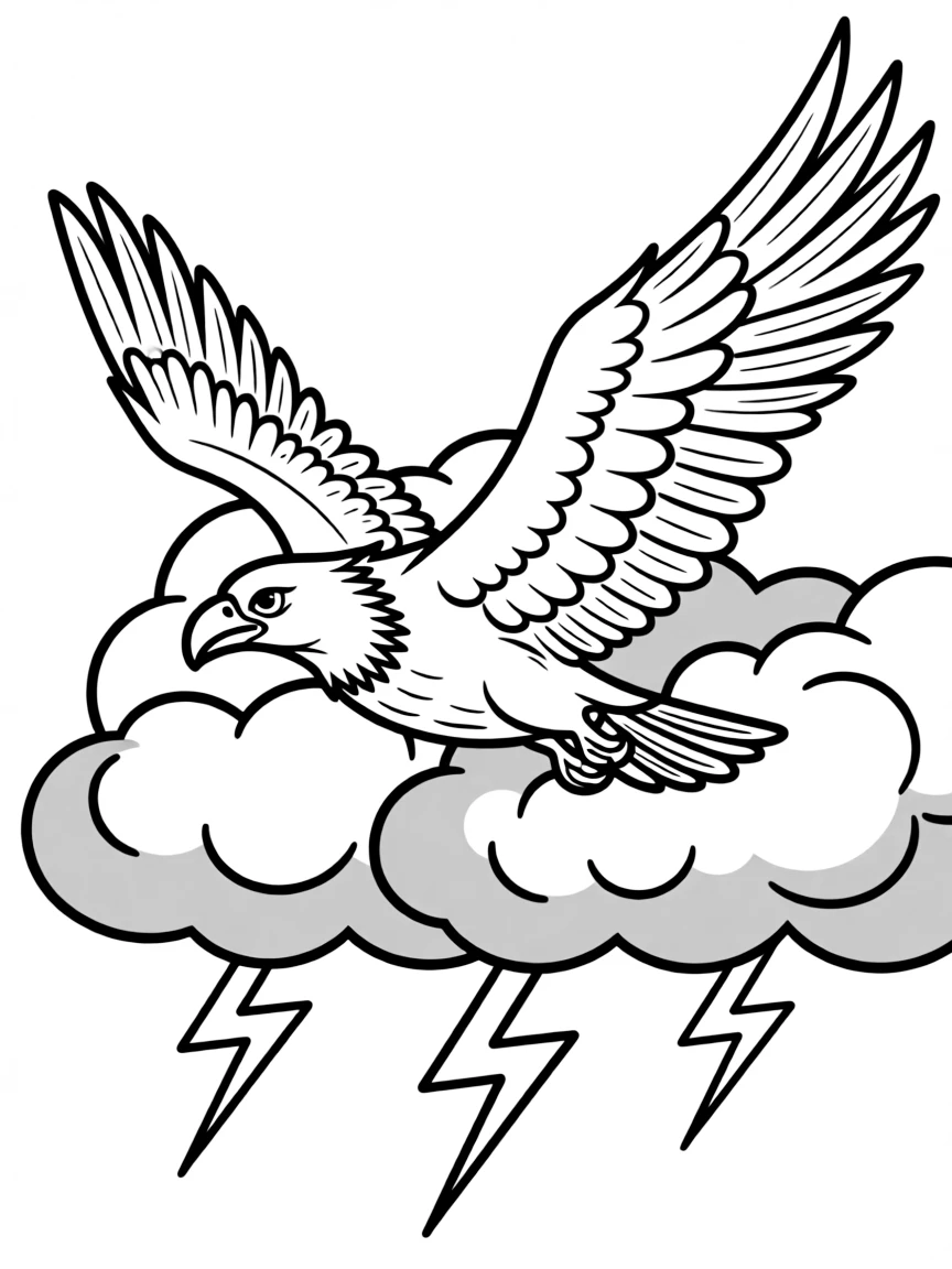 A thunderbird creating storm clouds with its wings