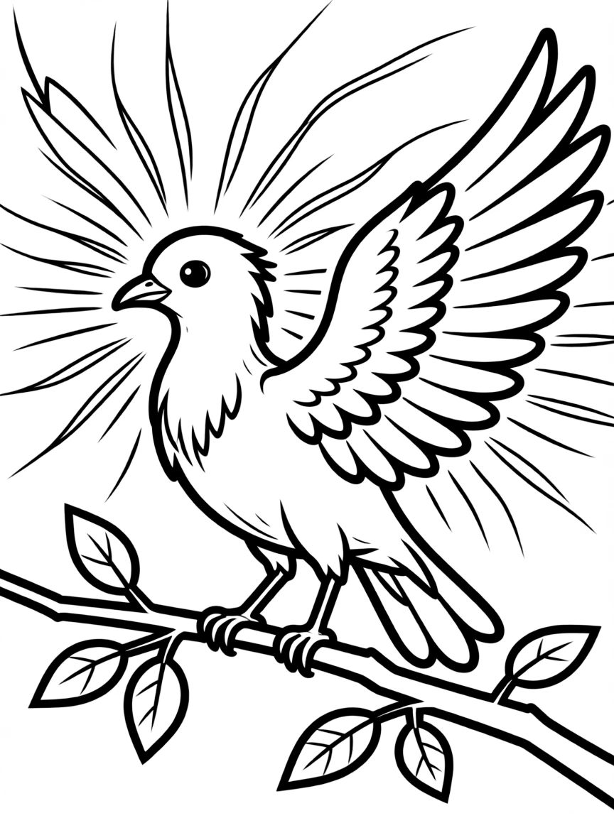 A caladrius bird with healing light emanating from its feathers