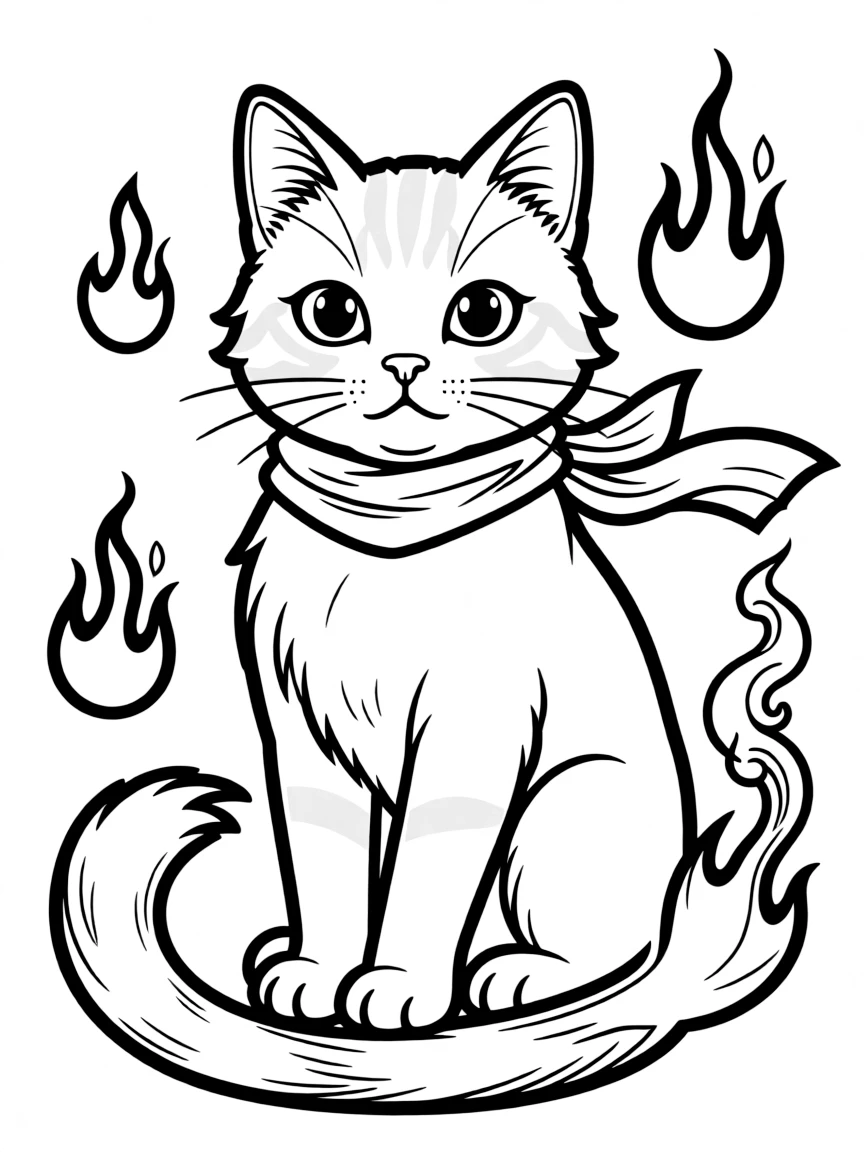 A bakeneko with split tail and fire elements