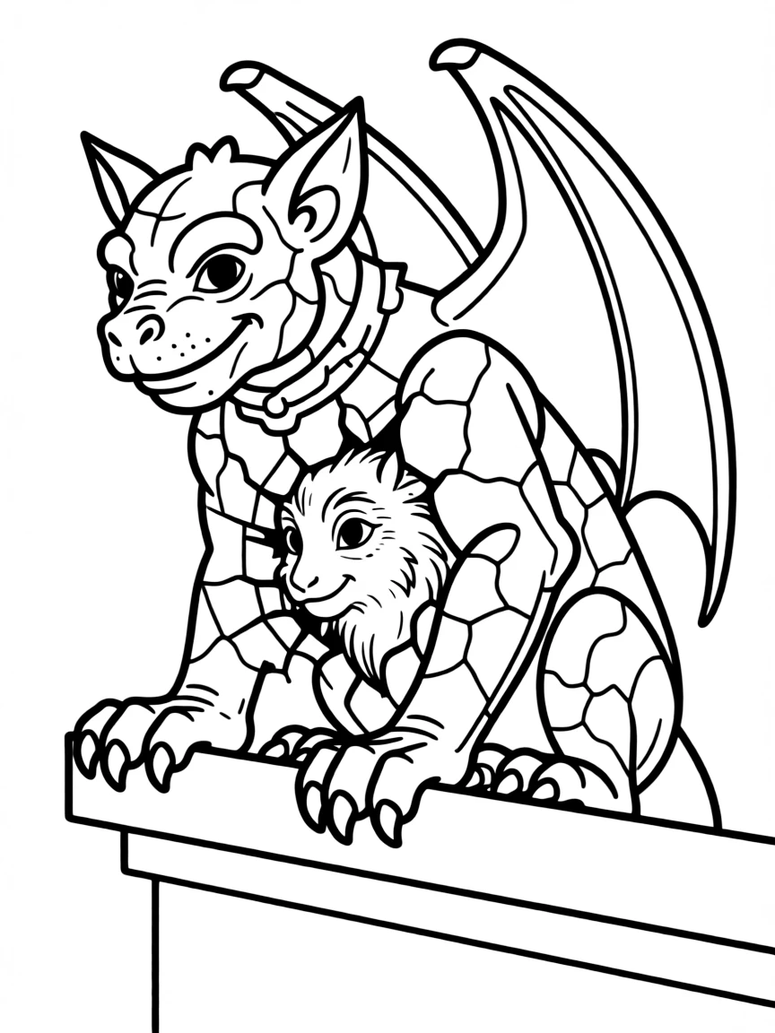 A gargoyle with stone texture cracking to reveal living creature