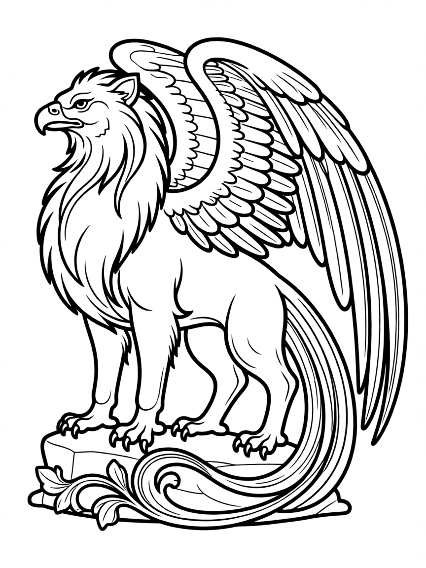 A griffin rendered in Art Nouveau style with flowing line work