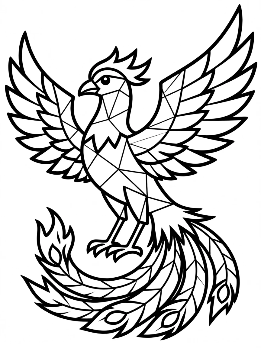 A phoenix interpreted in geometric, cubist style