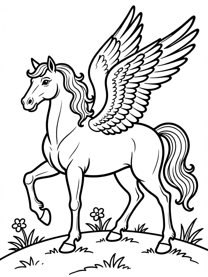 A pegasus illustrated in delicate Victorian engraving style