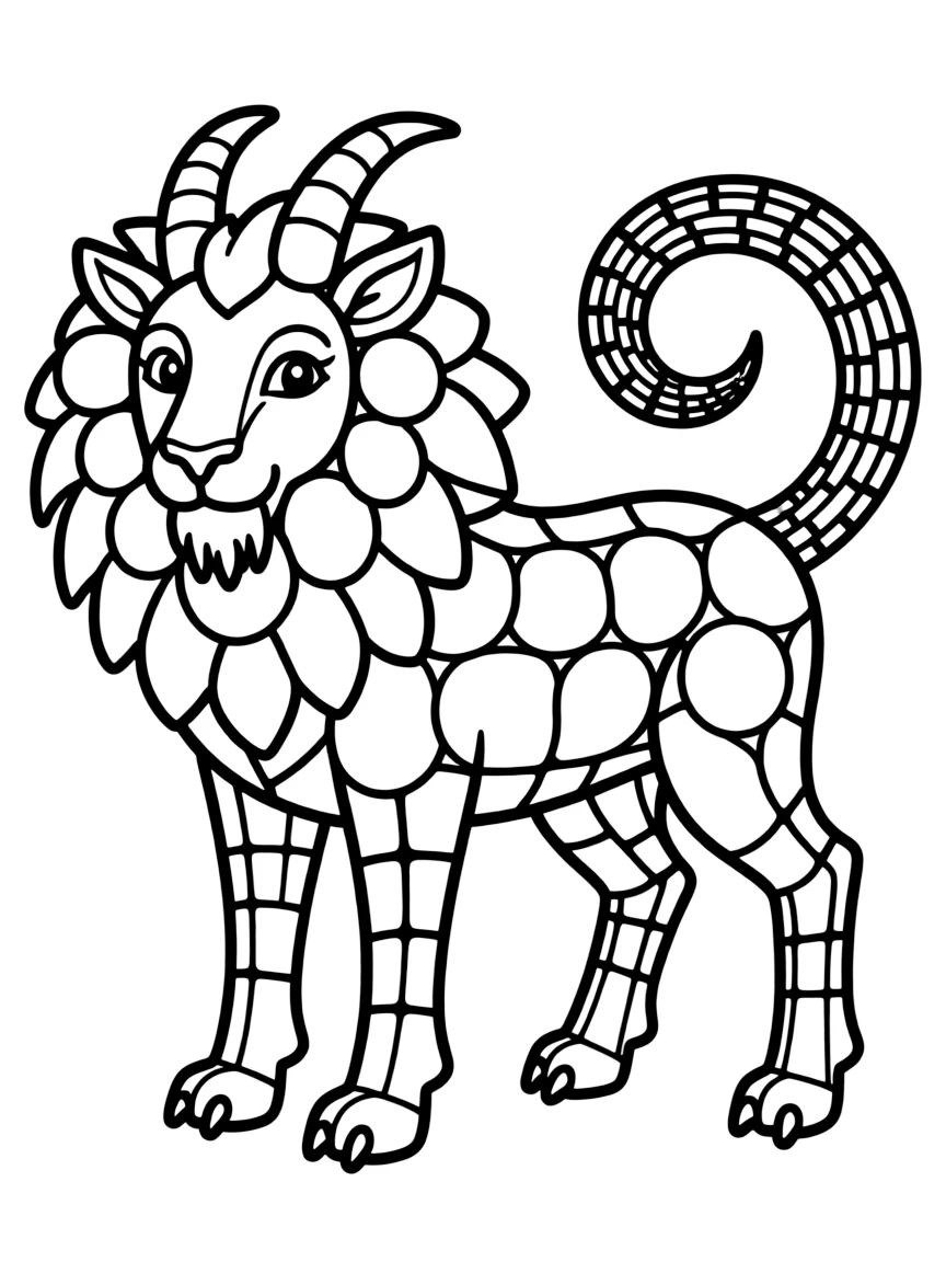 A chimera illustrated in mosaic tile pattern style