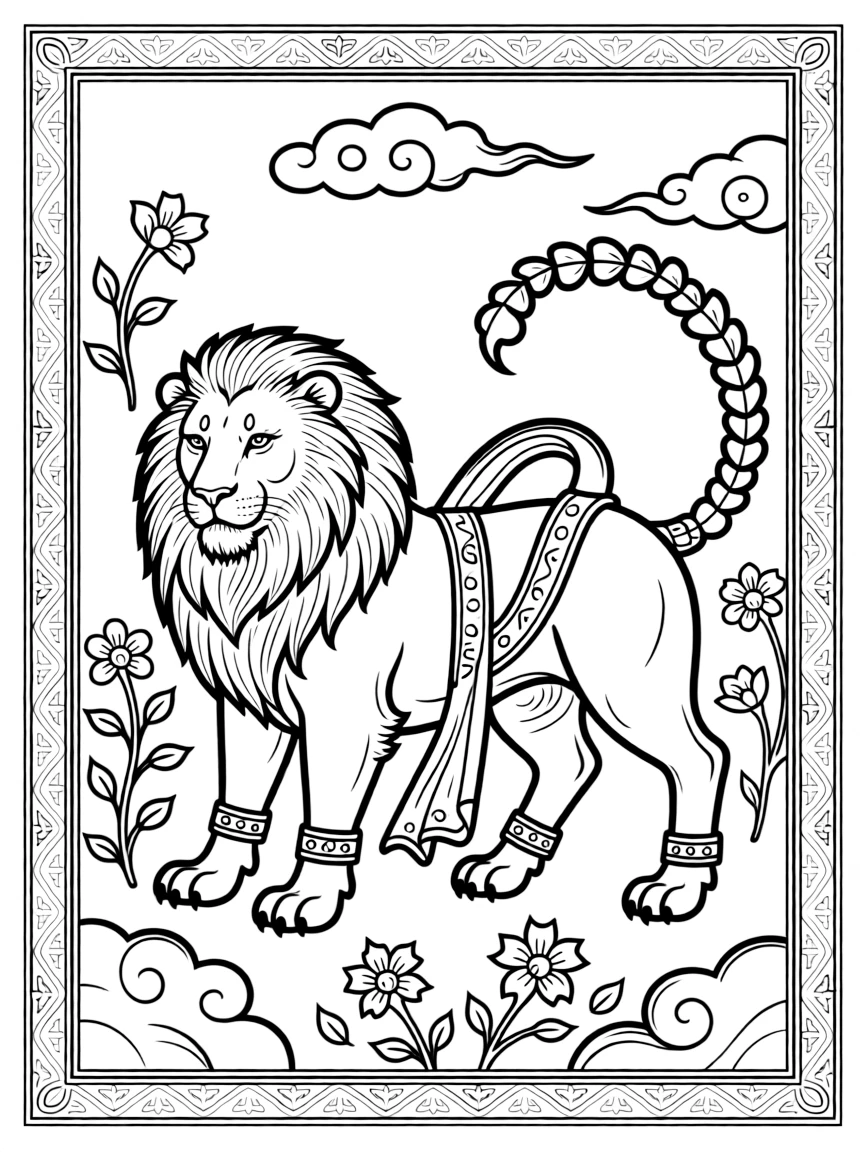 A manticore in Persian miniature painting style