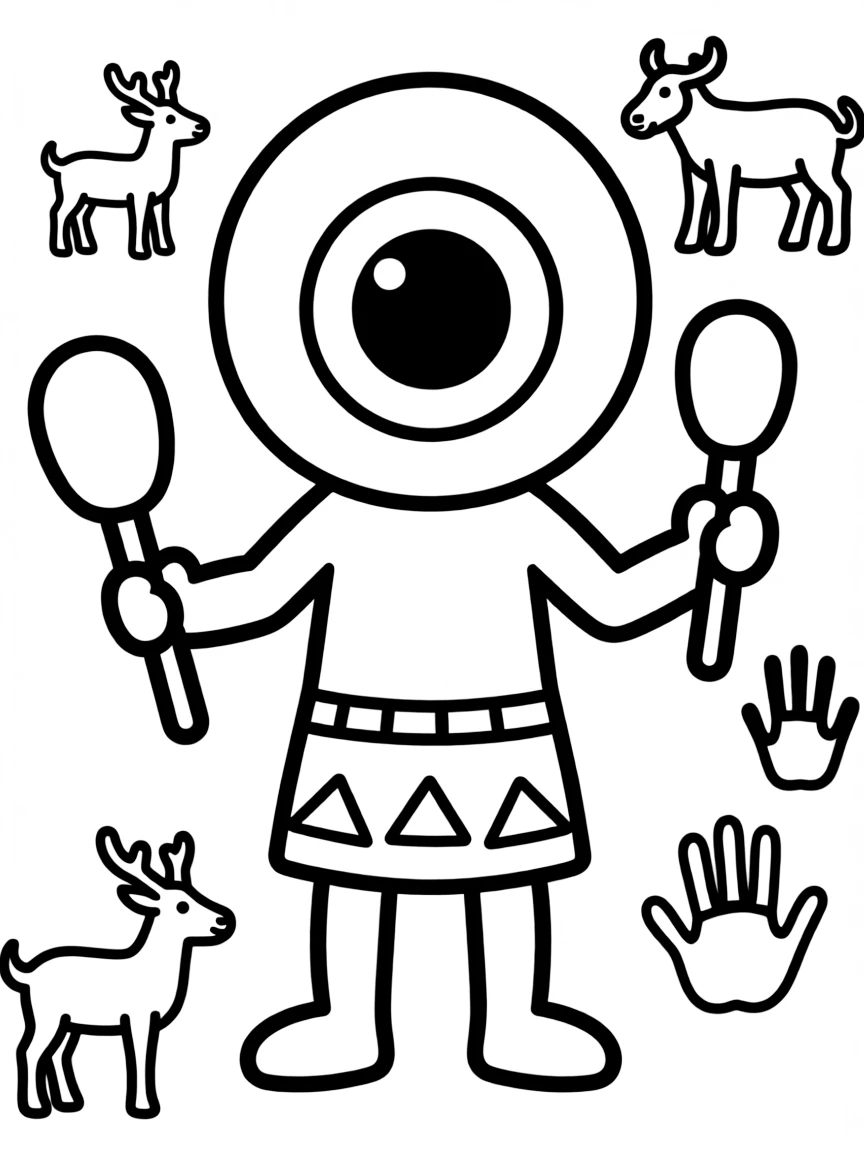 A cyclops drawn in ancient cave painting style