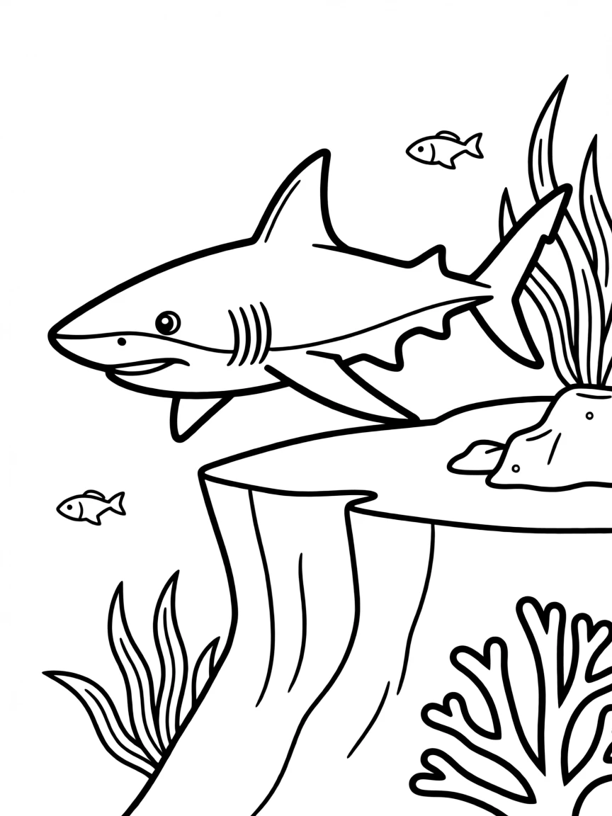A reef shark patrolling the edge of a drop-off, its sleek form silhouetted against the blue water