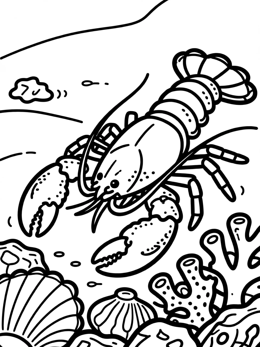 A slipper lobster with its flattened antenna plates searching under coral rubble