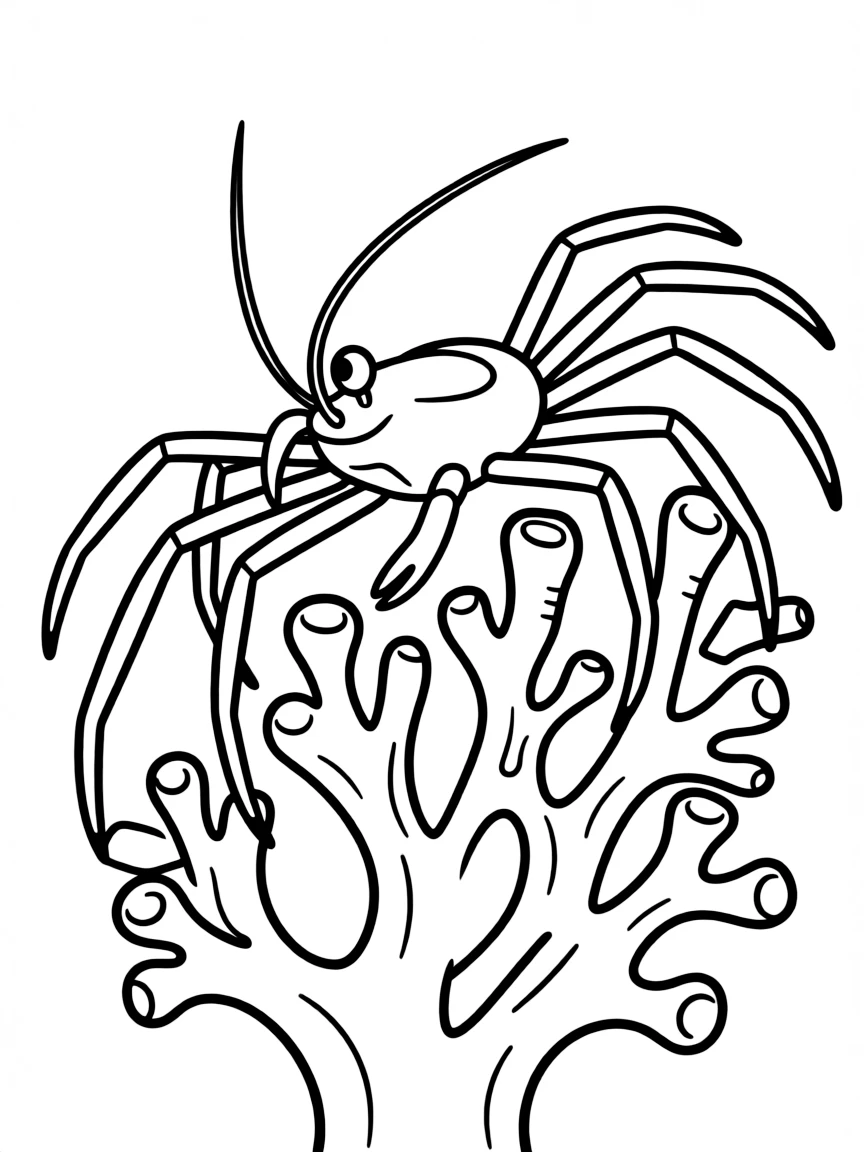 An arrow crab with its extraordinarily long, thin legs picked carefully across coral