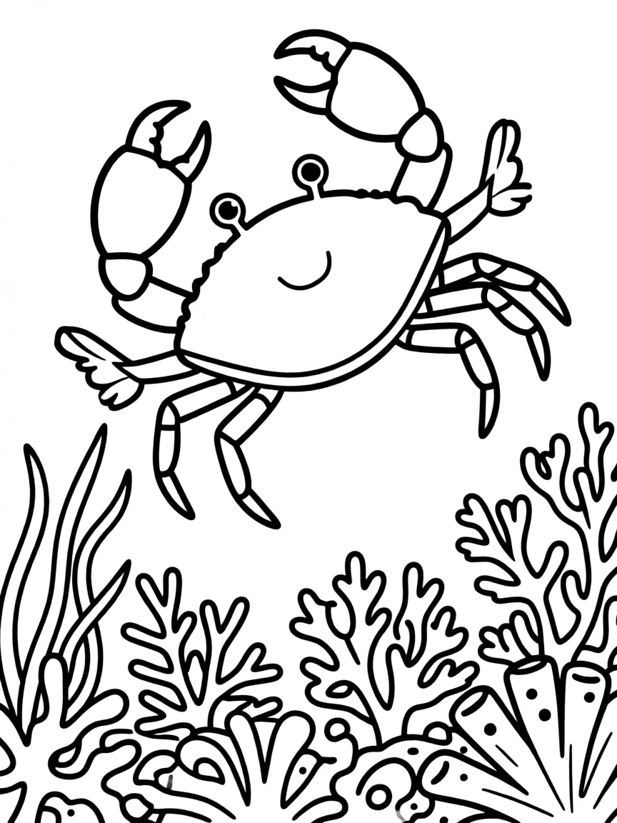 A blue swimming crab with paddle-like rear legs hovering over the reef