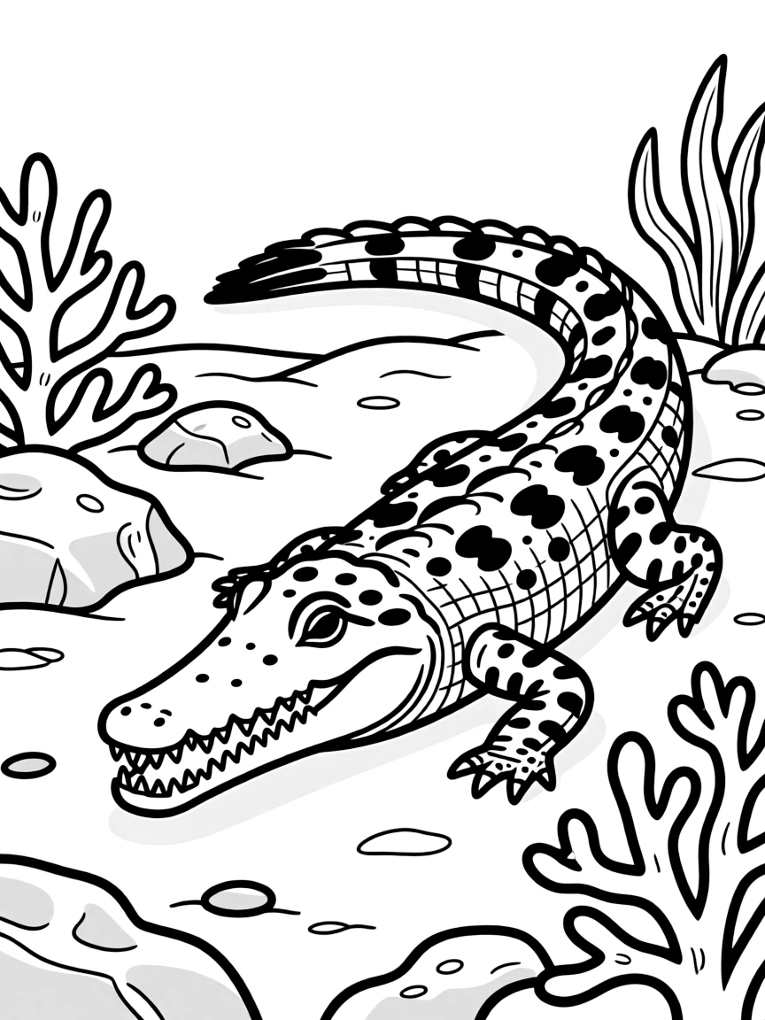 A crocodile fish lying in ambush, perfectly camouflaged against the reef bottom